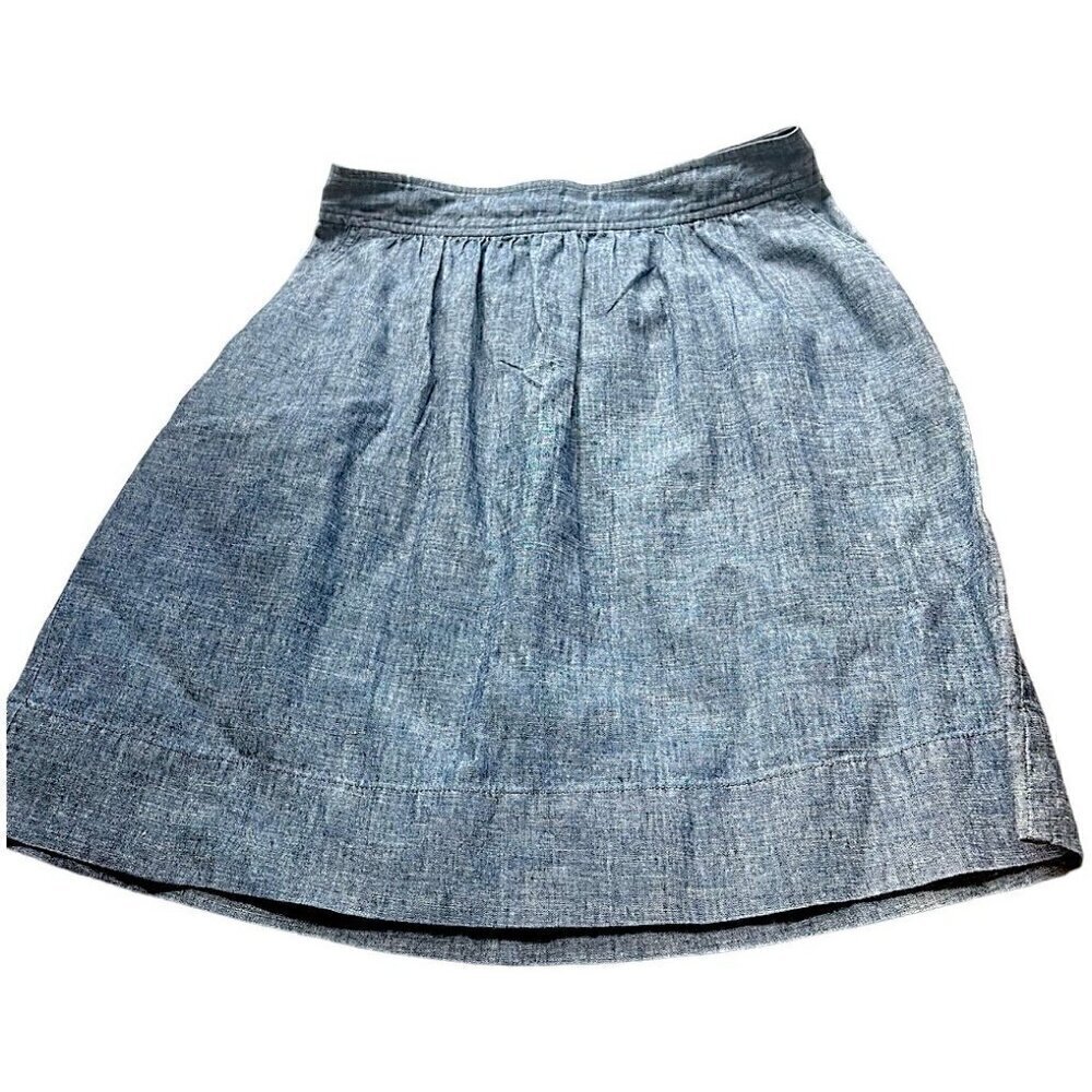Eileen Fisher Blue Chambray Skirt w/Pockets Banded Pleated Waist Round Hem Sz P